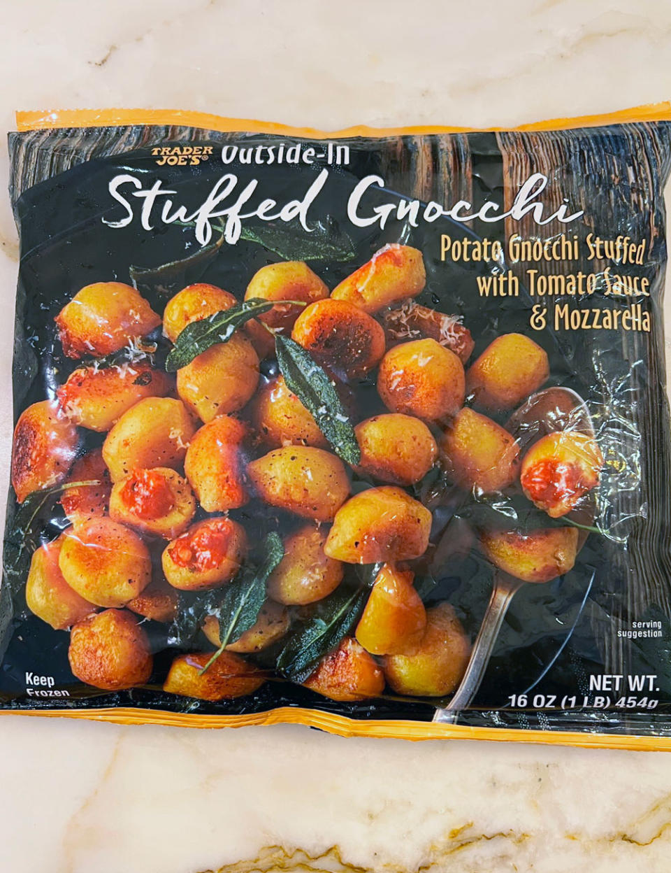 A bag of Trader Joe's Outside-In Stuffed Gnocchi