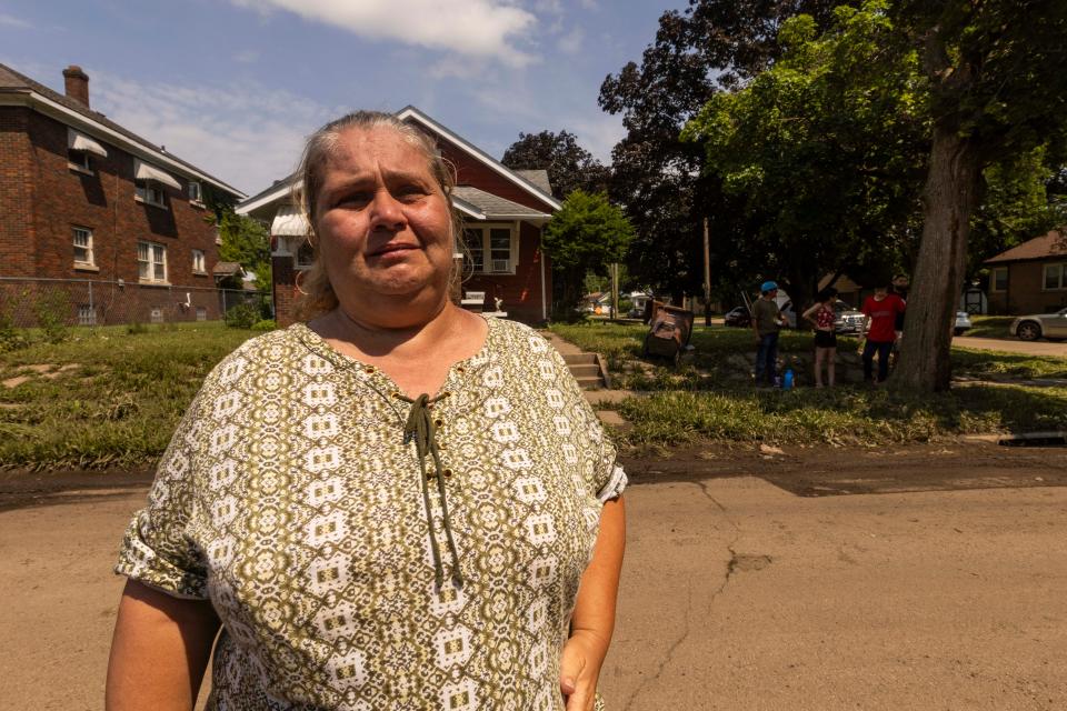 Rockford resident Marguerita Nunez talks about the damage the weekend's flooding has caused on Monday, July 15, 2024, in Rockford.