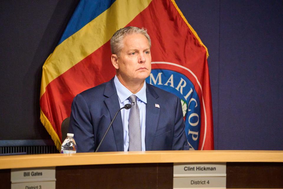 Nov 16, 2022; Phoenix, AZ, USA; Maricopa County Board of Supervisors member Clint Hickman is pictured during the Board of Supervisors formal meeting on Wednesday, Nov. 16, 2022.