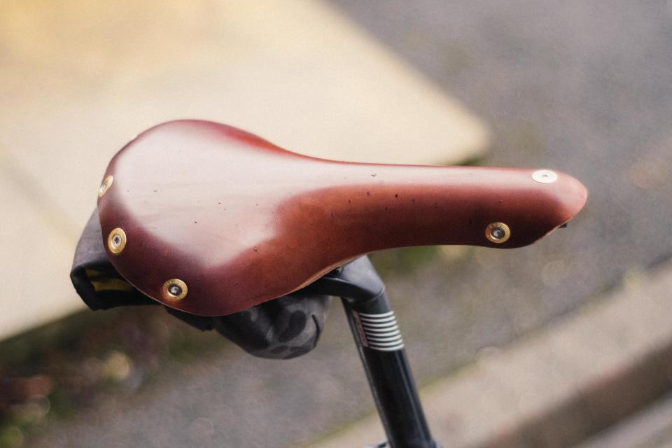 A leather bicycle saddle