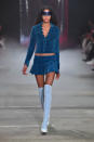 <p>A model walks the runway wearing a blue corduroy top and skirt set during the I.AM.GIA show at Mercedes-Benz Fashion Week Australia Resort 19 Collections at Carriageworks on May 16, 2018, in Sydney, Australia. (Photo: Getty Images) </p>