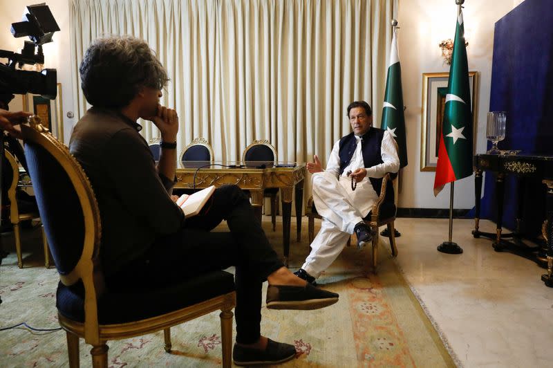 Former Pakistani PM Imran Khan speaks with Reuters during an intervew, in Lahore