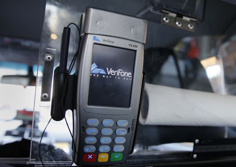 A credit card payment terminal is seen photographed in New York