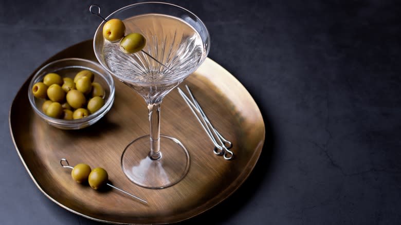 Olives in a martini glass