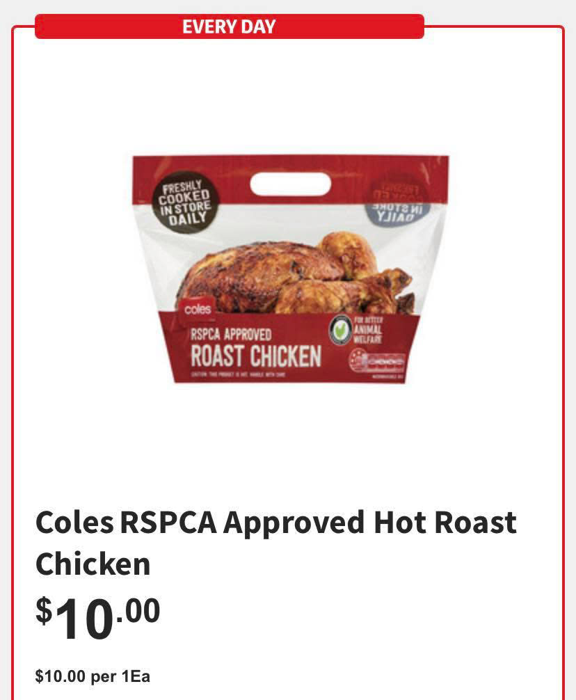 A Coles ad for its $10 hot roast chicken. Source: Coles