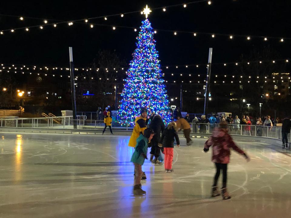 Skaters try out the new Ironworks Ice Rink on its opening night Dec. 3, 2022, at Mishawaka's Beutter Park.