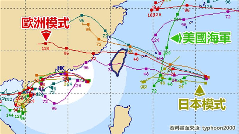 海葵颱風各國預測路徑。（圖／翻攝自林嘉愷 臉書）