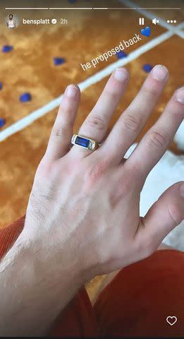 <p>Ben Platt/instagram</p> Ben Platt shows off his sapphire engagement ring