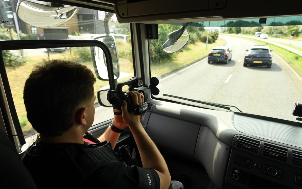 Police are using lorry cabs to catch drivers using their phones behind the wheel