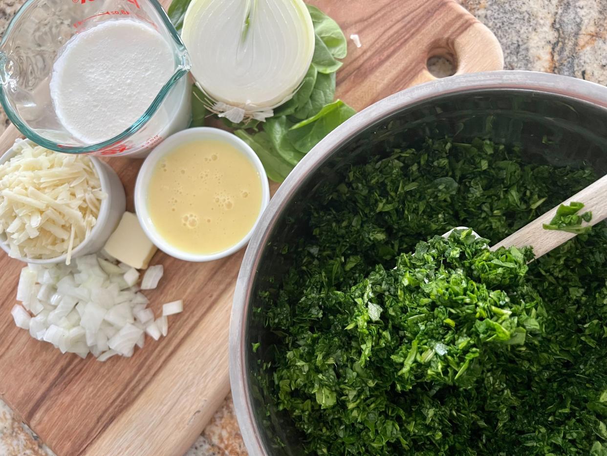 To achieve the perfect mince on your spinach leaves, Blais recommends putting the greens into a food processor. (Photo: Terri Peters)