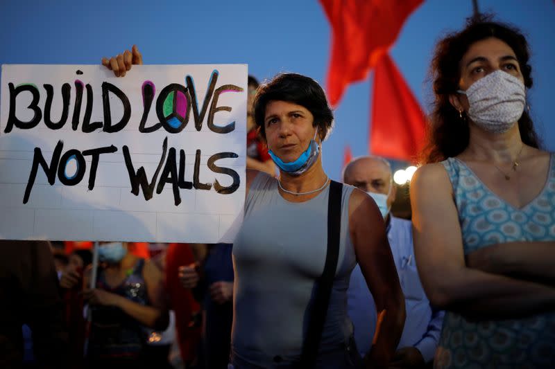 Protest against Israeli PM Netanyahu's plan to annex parts of West Bank, in Tel Aviv