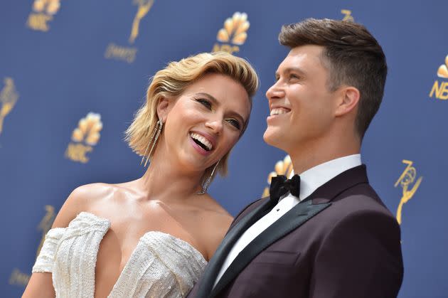 Johansson and Colin Jost attend the 70th Emmy Awards on Sept. 17, 2018 in Los Angeles.