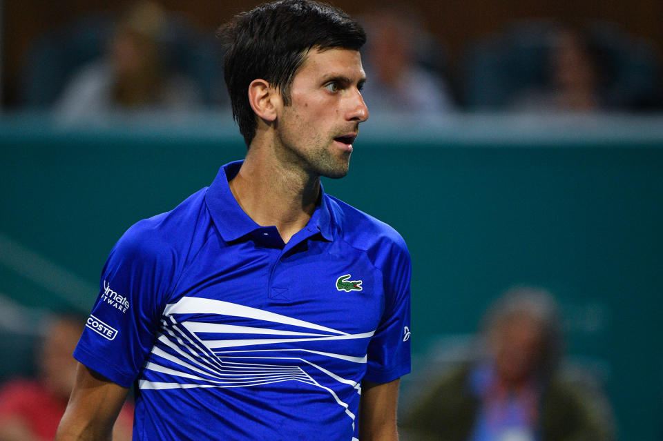 Novak Djokovic, pictured here in his Lacoste shirt.