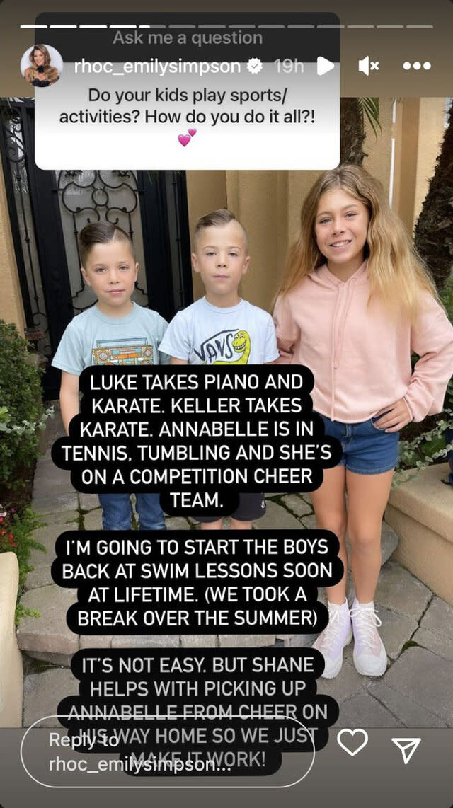 Screenshot of Emily Simpson's kids in her instagram story