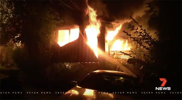 A Watsonia family were frying chips when the oil caught alight, spilling onto carpet and igniting their home. Source: 7 News