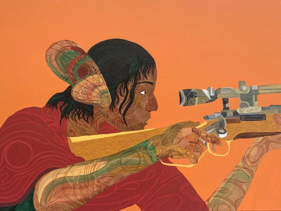 "Mariposa Fuerte" by Anthony Pomales, a Puerto Rican-Dominican painter, songwriter and performer, is among the works featured in "We Are The Culture," an exhibit highlighting the art of Indigenous Latinos and Afro-Latinos running Friday through Nov. 6 at Secret Studio.