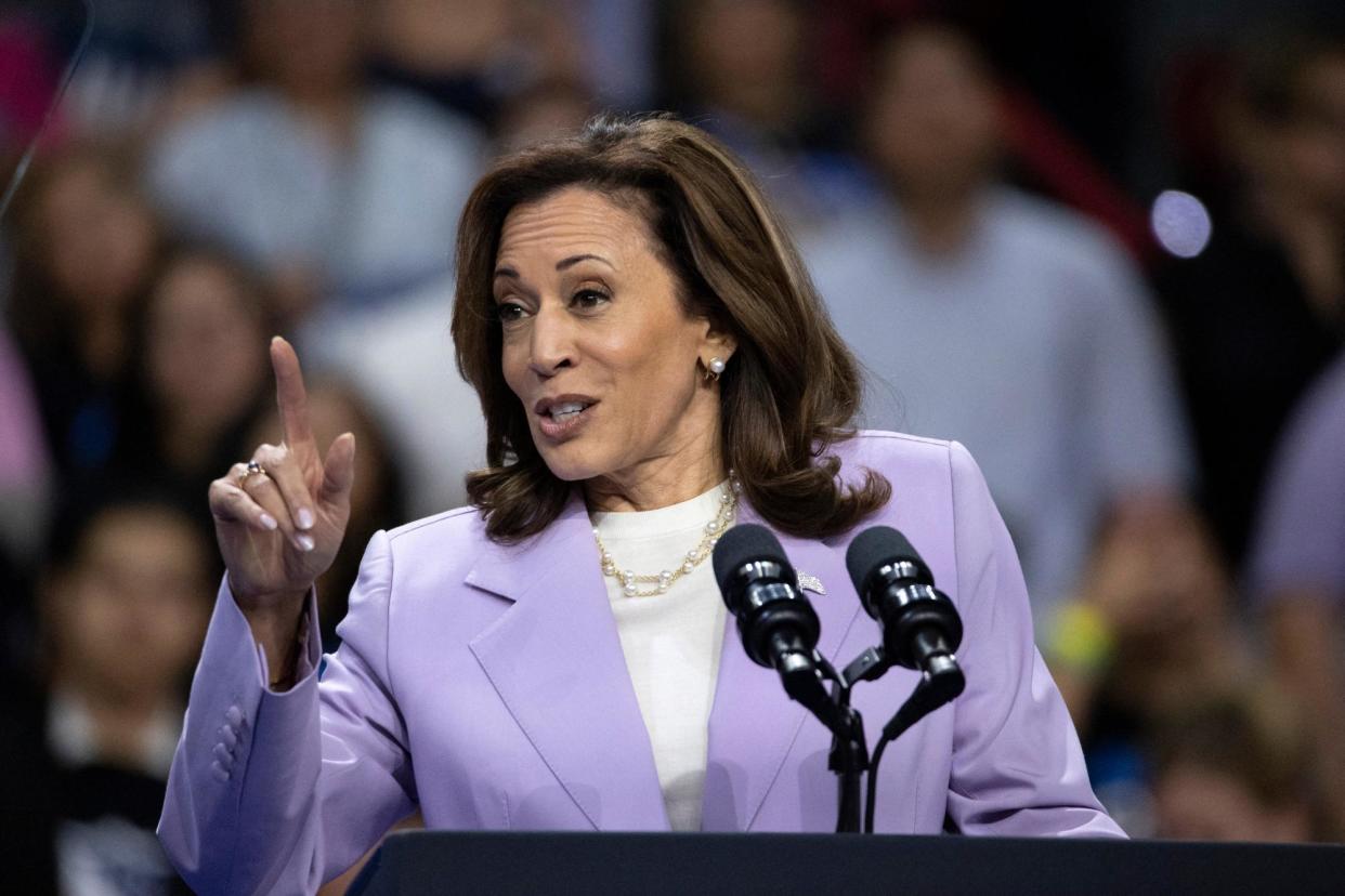 <span>Kamala Harris campaigns in Las Vegas, Nevada, on 10 August 2024.</span><span>Photograph: Ronda Churchill/AFP/Getty Images</span>