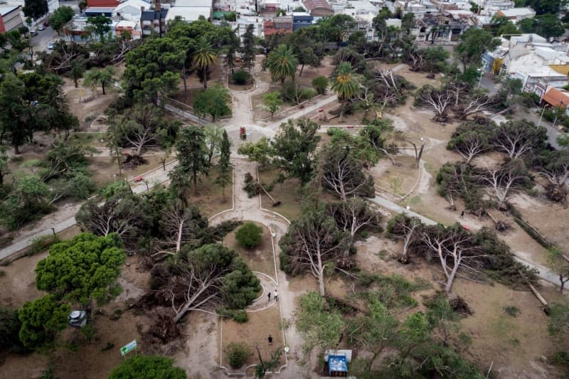 An aerial view of Argentina's Atlantic coast after a violent storm left a trail of destruction. Local media reports indicate that 140 kilometres per hour of wind hit Bahia Blanca. Diego Izquierdo/telam/dpa