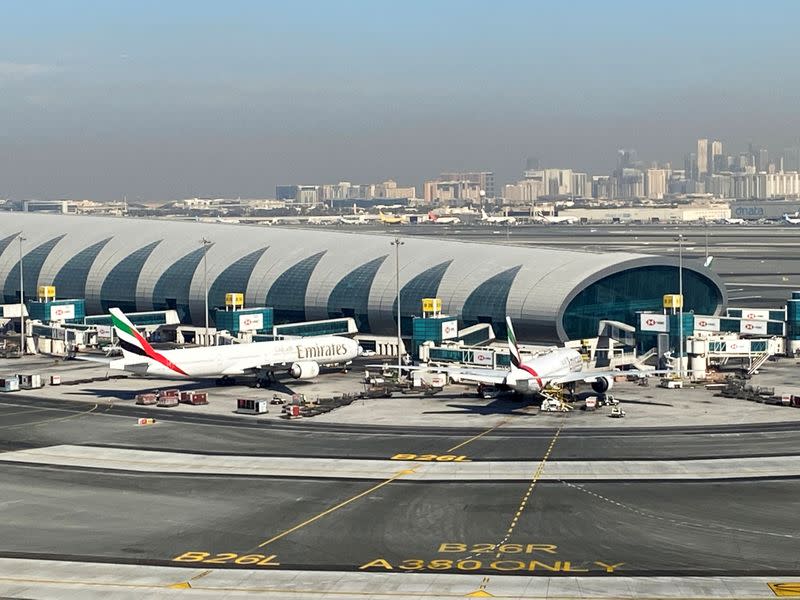 FILE PHOTO: Emirates planes are seen on the tarmac in a general view of Dubai International Airport in Dubai, United Arab Emirates