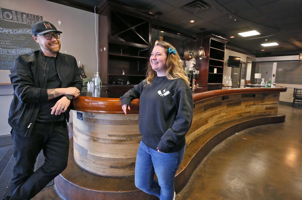 Matt and Heather Ulichney, owners of Square Scullery, talk about their plans for the bar area at the former NoHi Pop-Up Tuesday in Akron.