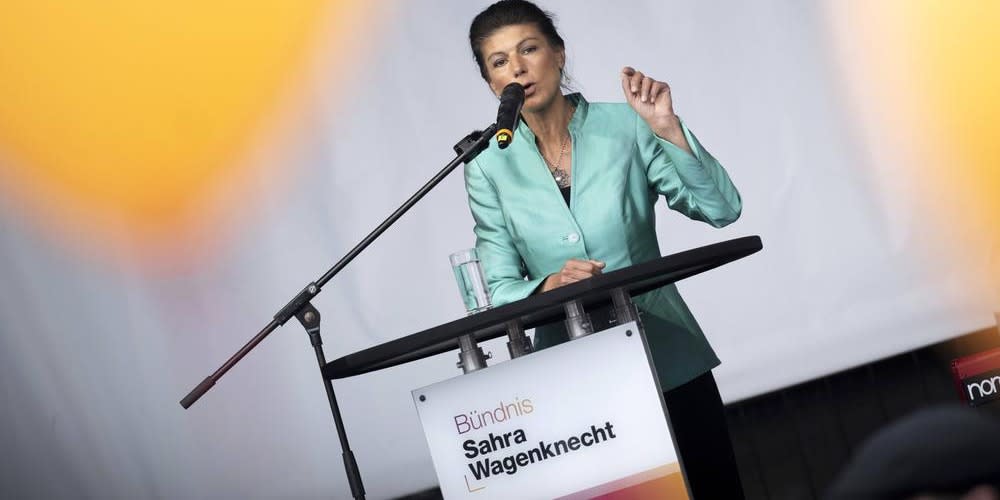 Sahra Wagenknecht hält eine Rede beim Wahlkampfabschluss ihrer Partei in Berlin.<span class="copyright">Foto: imago/IPON/imago</span>