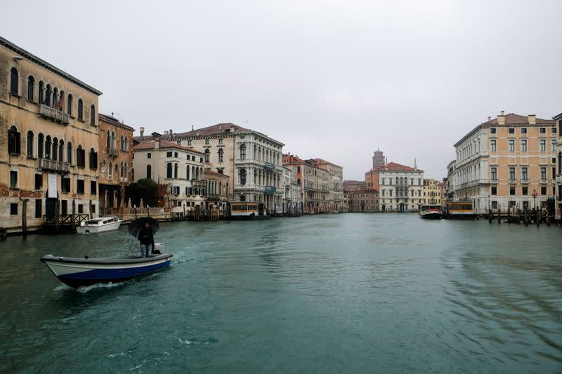 An empty canal is seen after the spread of coronavirus has caused a decline of tourists in Venice