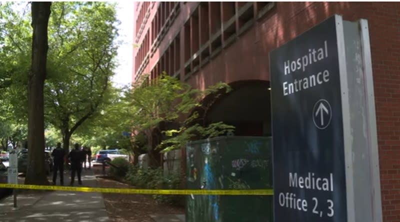 The body of a woman was found just outside Legacy Good Samaritan on NW 22nd/Kearney in Portland, June 16, 2024 (KOIN)