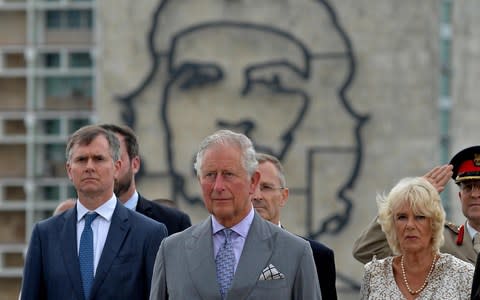 Prince Charles attends a wreath-laying ceremony at the Jose Marti monument in Havana - Credit: AFP