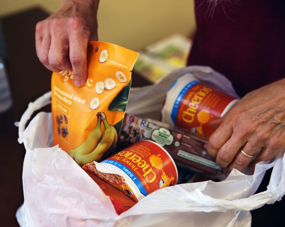 A children’s food bag is shown at the Interchange Food Pantry  at the Village Church  in Milwaukee.