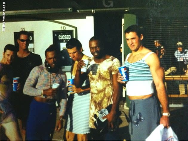 Vintage photo: Phillies rookies Jimmy Rollins, Pat Burrell play dress up