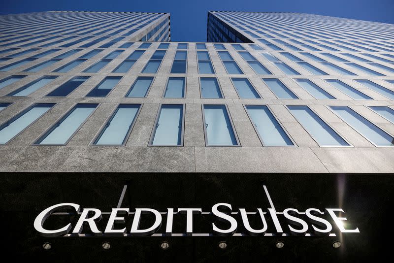 FILE PHOTO: The logo of Credit Suisse is pictured on a building in Zurich