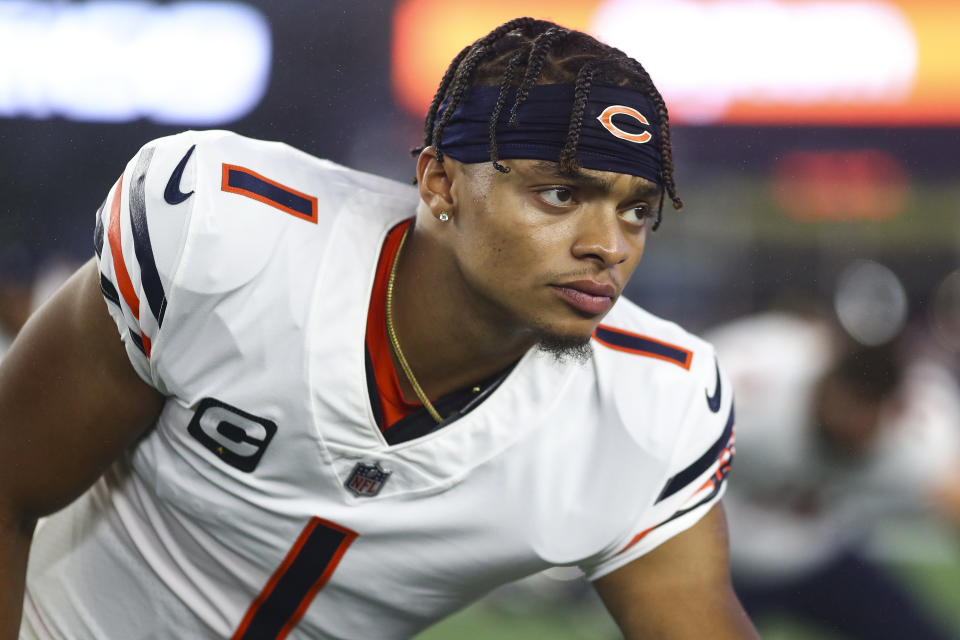 Justin Fields #1 of the Chicago Bears hasn't been a great fantasy QB