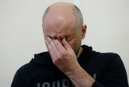 Russian journalist Arkady Babchenko, who was reported murdered in the Ukrainian capital on May 29, attends a news briefing by the Ukrainian state security service in Kiev, Ukraine May 30, 2018. REUTERS/Valentyn Ogirenko