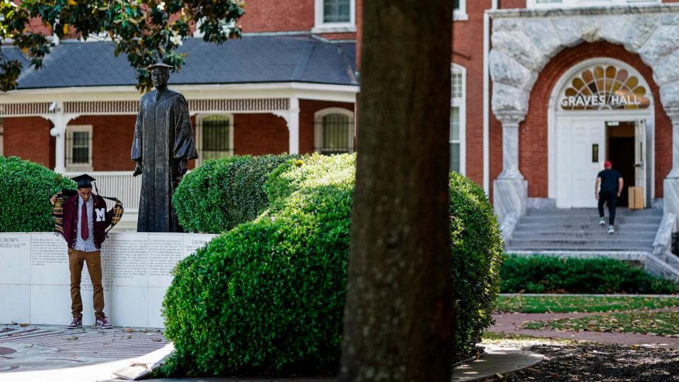 PHOTO: A senior in his mortar is seen on the campus of Morehouse College, Atlanta, GA,  May 10, 2024. (Elijah Nouvelage/The Washington Post via Getty Images)