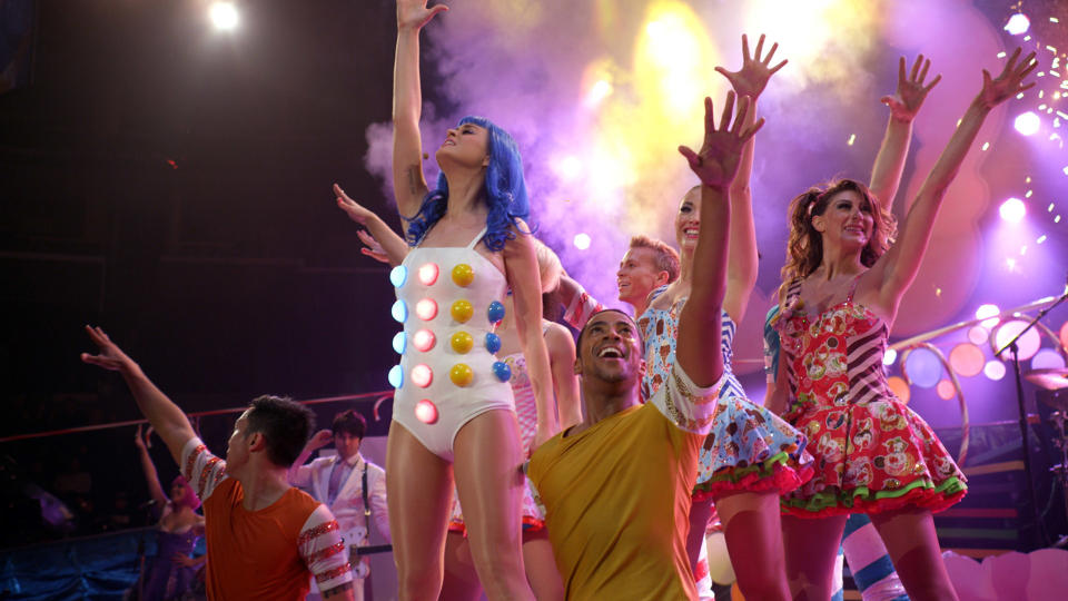 Katy Perry performs with background dancers