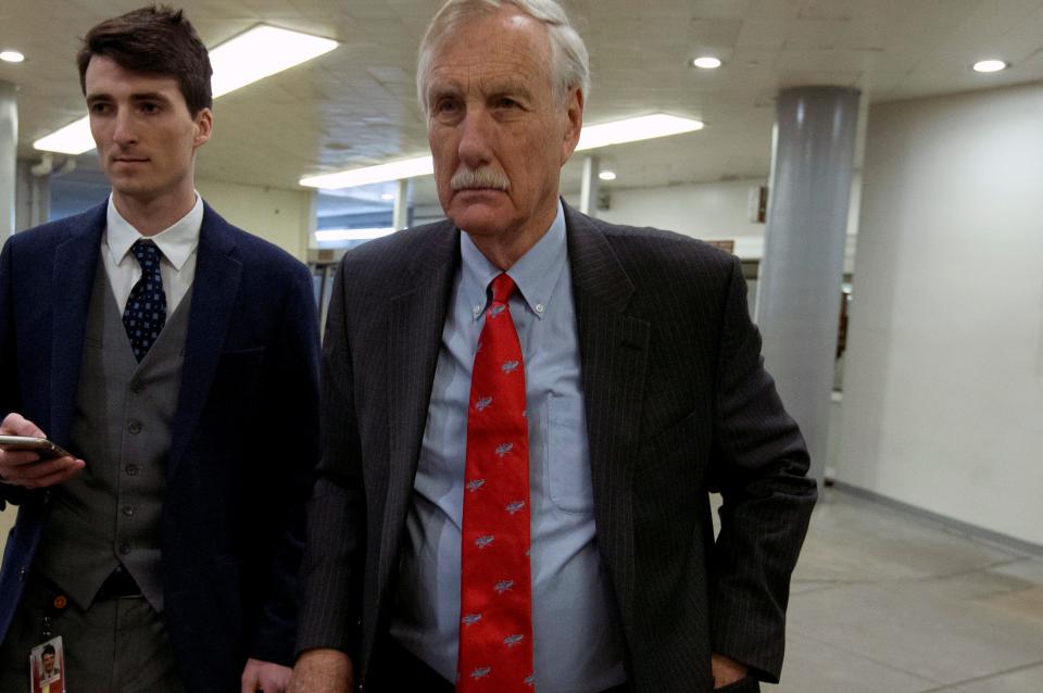 In this file photo, Sen. Angus King, I-Maine, walks to the Senate chamber on Capitol Hill in Washington, Tuesday, Jan. 21, 2020. King co-chaired the Cyberspace Solarium Commission, a congressionally mandated commission designed to defend the nation against cyber attacks.