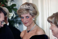 FILE - Britain's Diana, Princess of Wales, is pictured during an evening reception given by the West German President Richard von Weizsacker in honour of the British Royal guests in the Godesberg Redoute in Bonn, Germany Monday, Nov. 2, 1987. Above all, there was shock. That’s the word people use over and over again when they remember Princess Diana’s death in a Paris car crash 25 years ago this week. The woman the world watched grow from a shy teenage nursery school teacher into a glamorous celebrity who comforted AIDS patients and campaigned for landmine removal couldn’t be dead at the age of 36, could she? (AP Photo/Herman Knippertz, File)