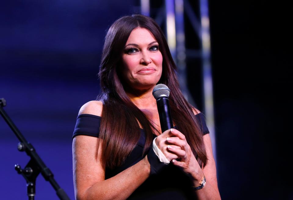 Kimberly Guilfoyle appears at a rally for Republican U.S. Senate candidate John James in Pontiac, Mich., Wednesday, Oct. 17, 2018. (AP Photo/Paul Sancya)