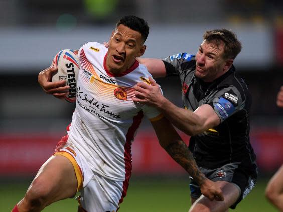 Israel Folau in action during Catalans’ win (Getty)