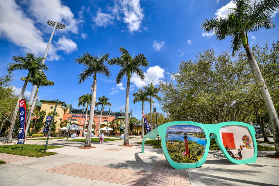 JUPITER, FLORIDA - MARCH 02: A general view of the Spring Training logo sunglesses outside the ball park prior to the spring training game between the Miami Marlins and the St. Louis Cardinals at Roger Dean Chevrolet Stadium on March 02, 2021 in Jupiter, Florida. (Photo by Mark Brown/Getty Images)