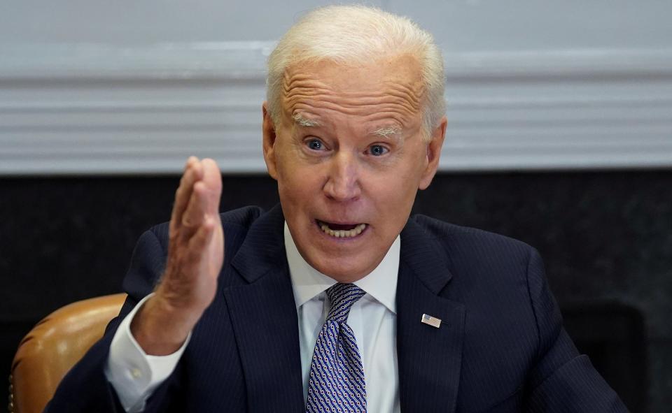 Joe Biden speaks as he participates in the virtual CEO Summit on Semiconductor and Supply Chain Resilience from the Roosevelt Room at the White House in Washington (REUTERS)