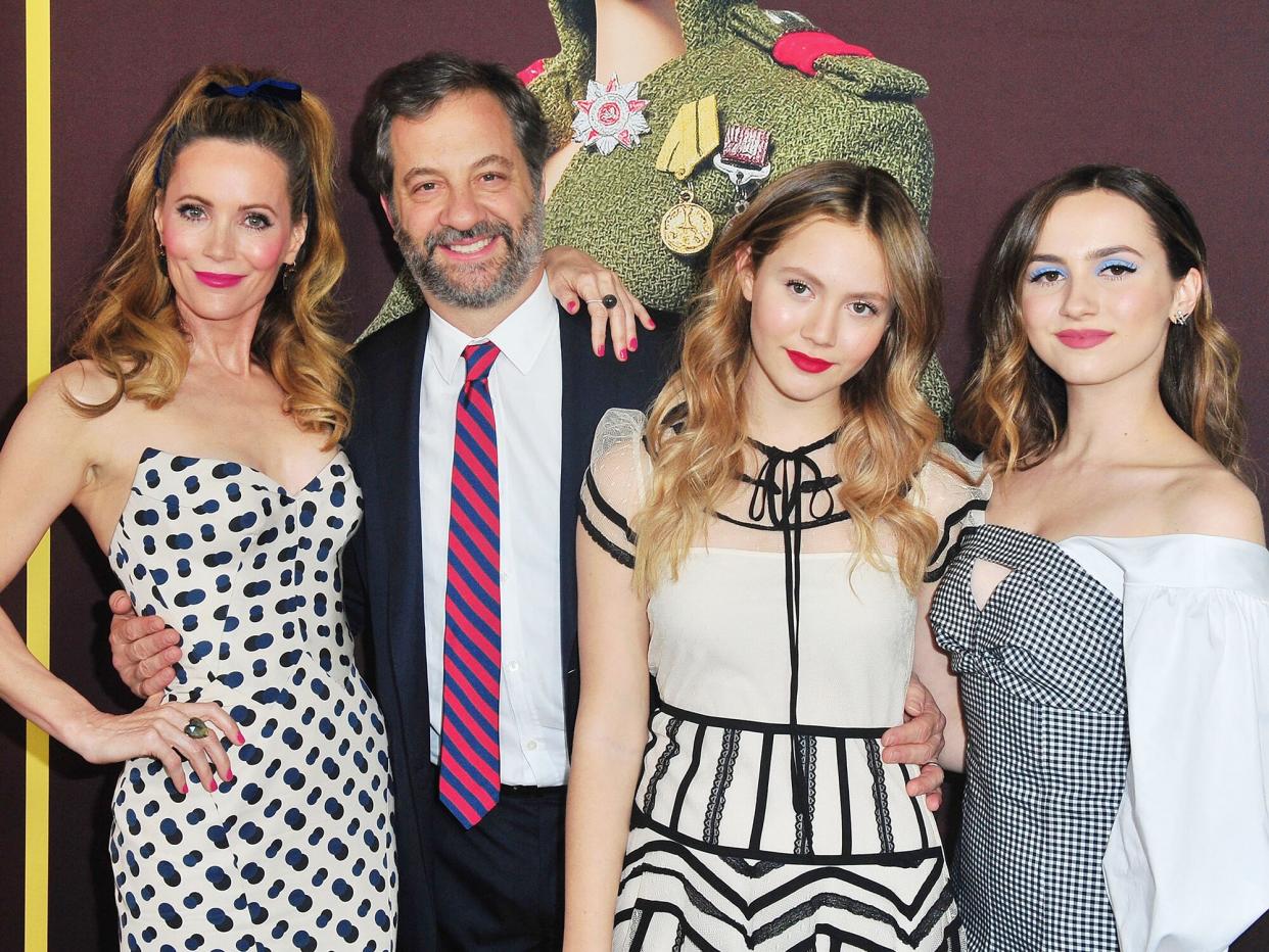 Leslie Mann, Judd Apatow, Iris Apatow and Maude Apatow attend Universal Pictures and DreamWorks Pictures' Premiere of 'Welcome To Marwen' at ArcLight Hollywood on December 10, 2018 in Hollywood, California