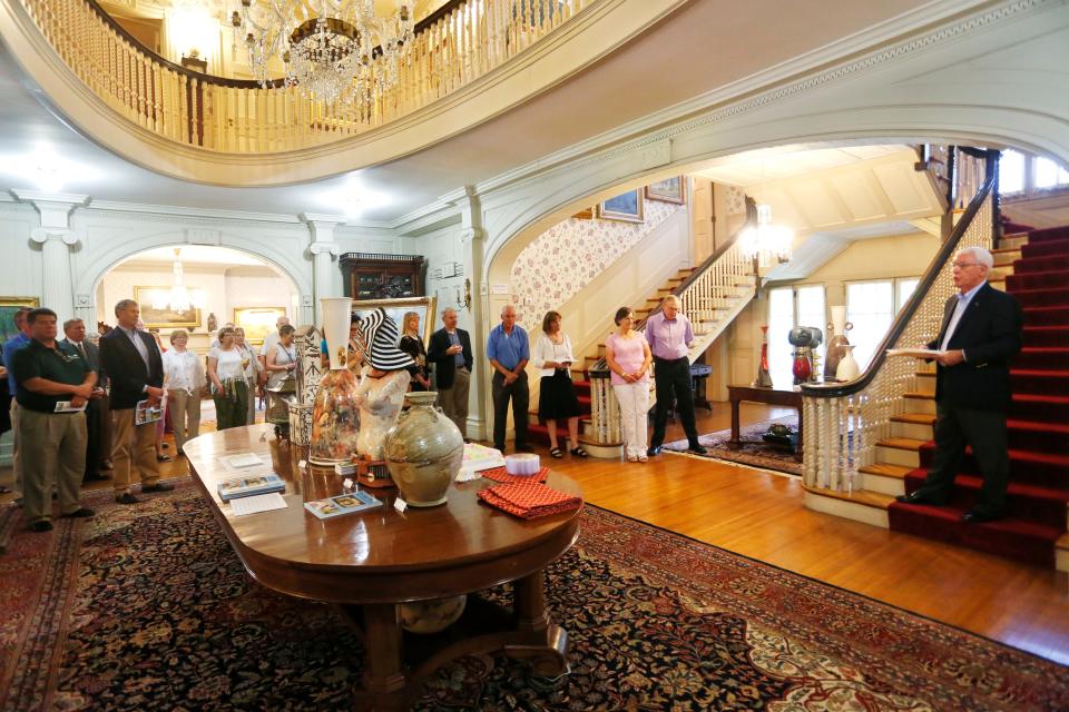 Stephen Thompson, president of Haan Mansion Museum of Indiana Art, announcesMonday, July 13, 2015, that Bob and Ellie Haan are giving Haan Mansion Museum to the museum's nonprofit organization.