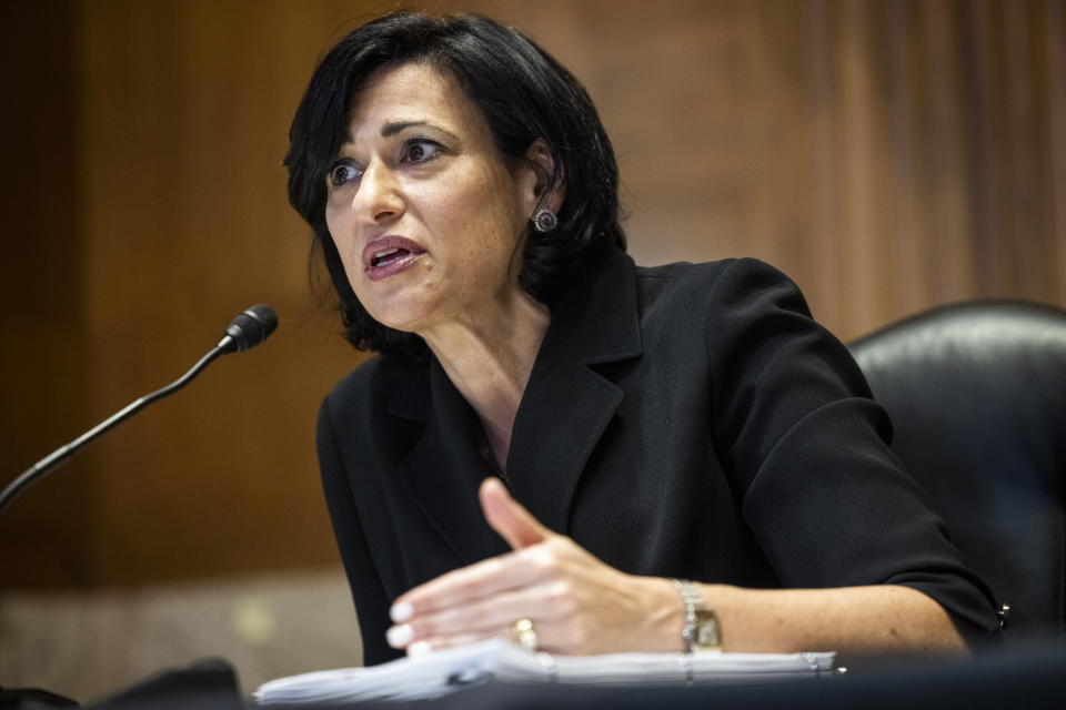 Centers for Disease Control and Prevention Director Dr. Rochelle Walensky testifies during a Senate Appropriations Subcommittee hearing to examine the FY 2022 budget request for the Centers for Disease Control and Prevention on Wednesday, May 19, 2021, in Washington. (Jim Lo Scalzo/Pool via AP)