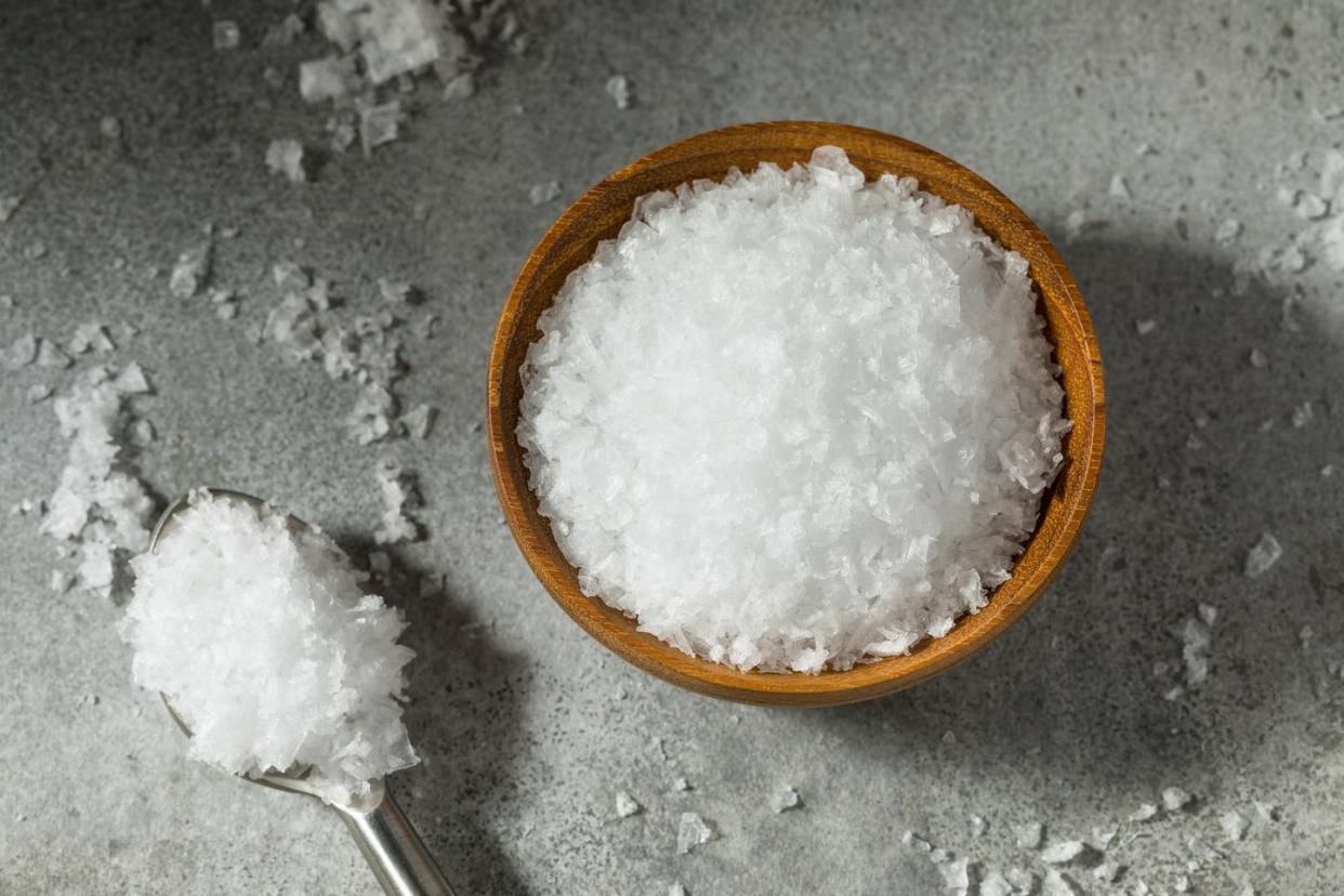 high angle view of salt in bowl on table,united states,usa