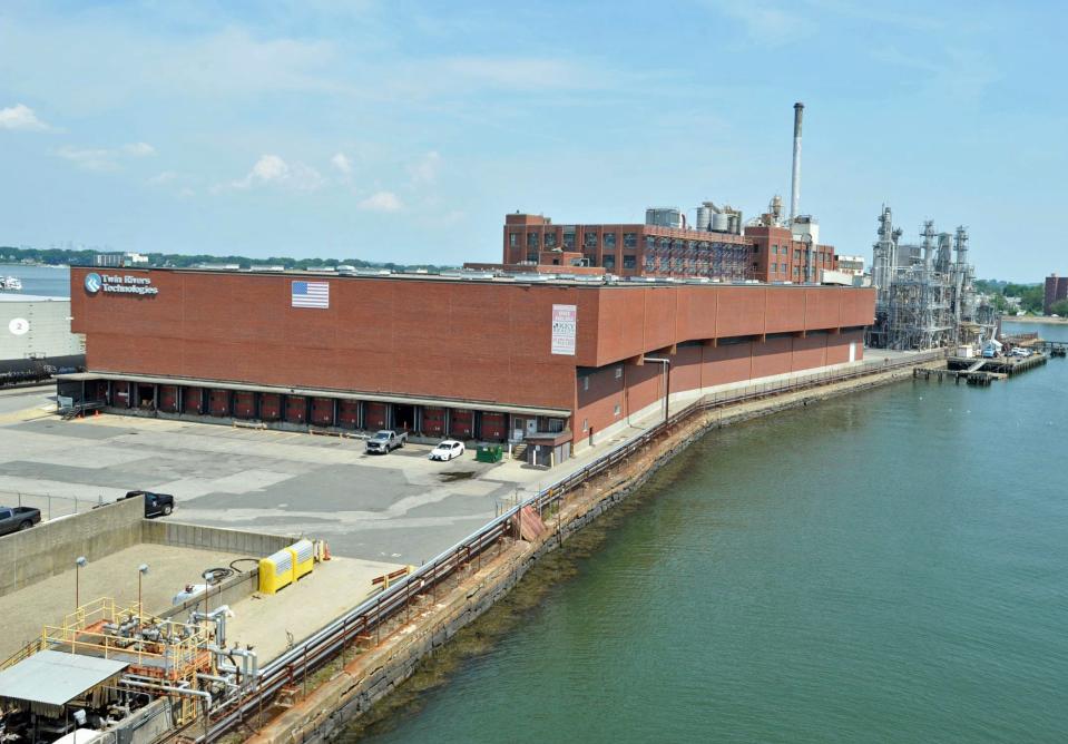 The Twin Rivers Technologies plant in Quincy as seen from the Fore River Bridge.