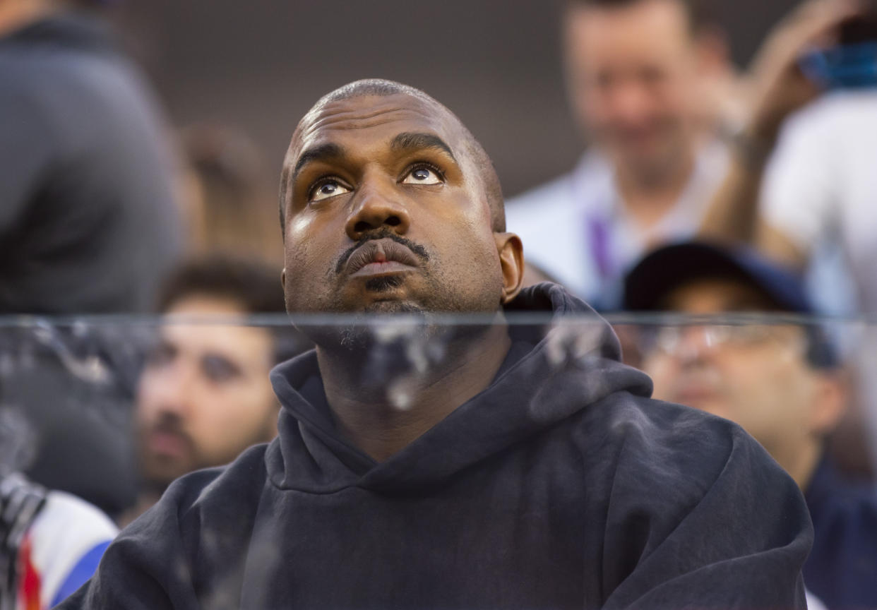  Rapper/recording artist Kanye West during the Cincinnati Bengals game against the Los Angeles Rams in Super Bowl LVI at SoFi Stadium. 