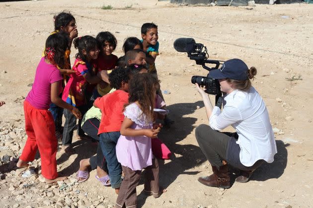 The author films with group of children in Zaatari refugee camp in Jordan in 2016. (Photo: Reilly Dowd Productions, LLC)