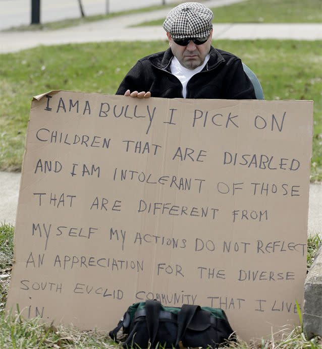 Municipal Court Judge Gayle Williams-Byers ordered Aviv, 62, to display the sign for five hours Sunday. It says: 