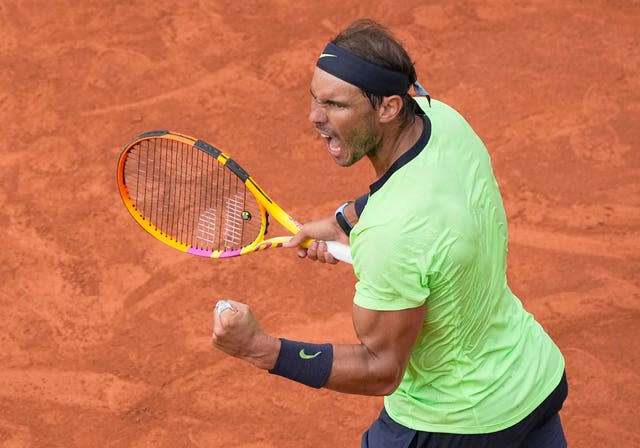 Rafael Nadal celebrates winning an important point